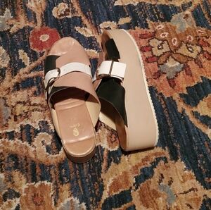 Elegant Black, Tan & White Women's Italian Mule Sandals